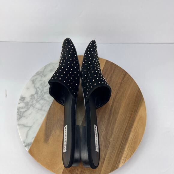 Steve Madden 9 Trace Studded Suede Black Leather Slip On Pointed Toe Trendy Mule - Picture 6 of 10
